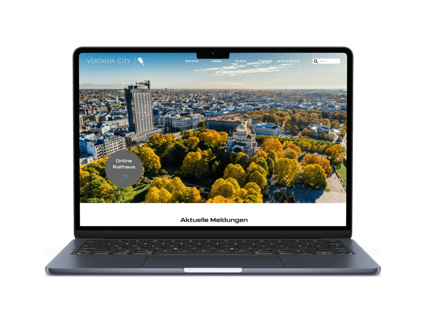 Bild von einem Laptop mit der Vertania City Webseite